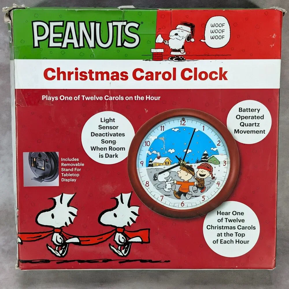 Peanuts Snoopy Charlie Brown Christmas Carol Musical Wall Clock With Stand 8 In